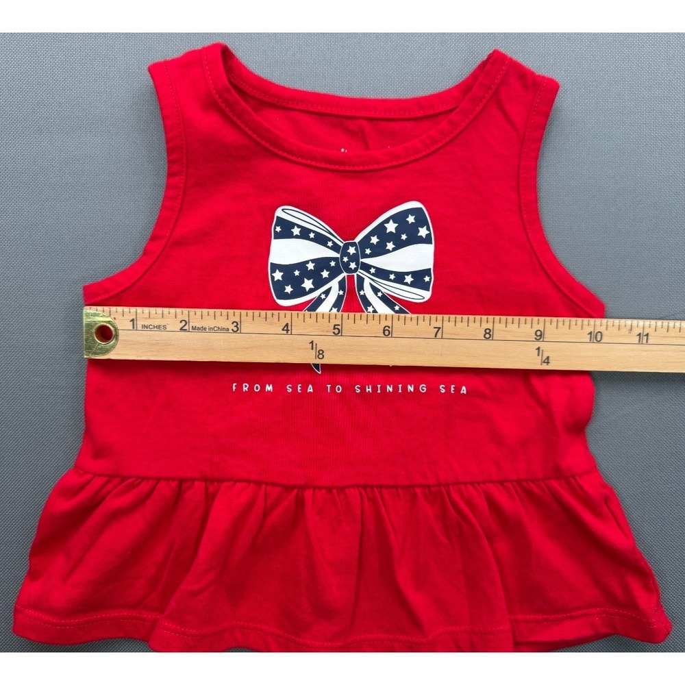 Way to Celebrate Patriotic Baby Girl 18M Peplum Tank Top Red Stars Bow Shirt - Picture 5 of 10
